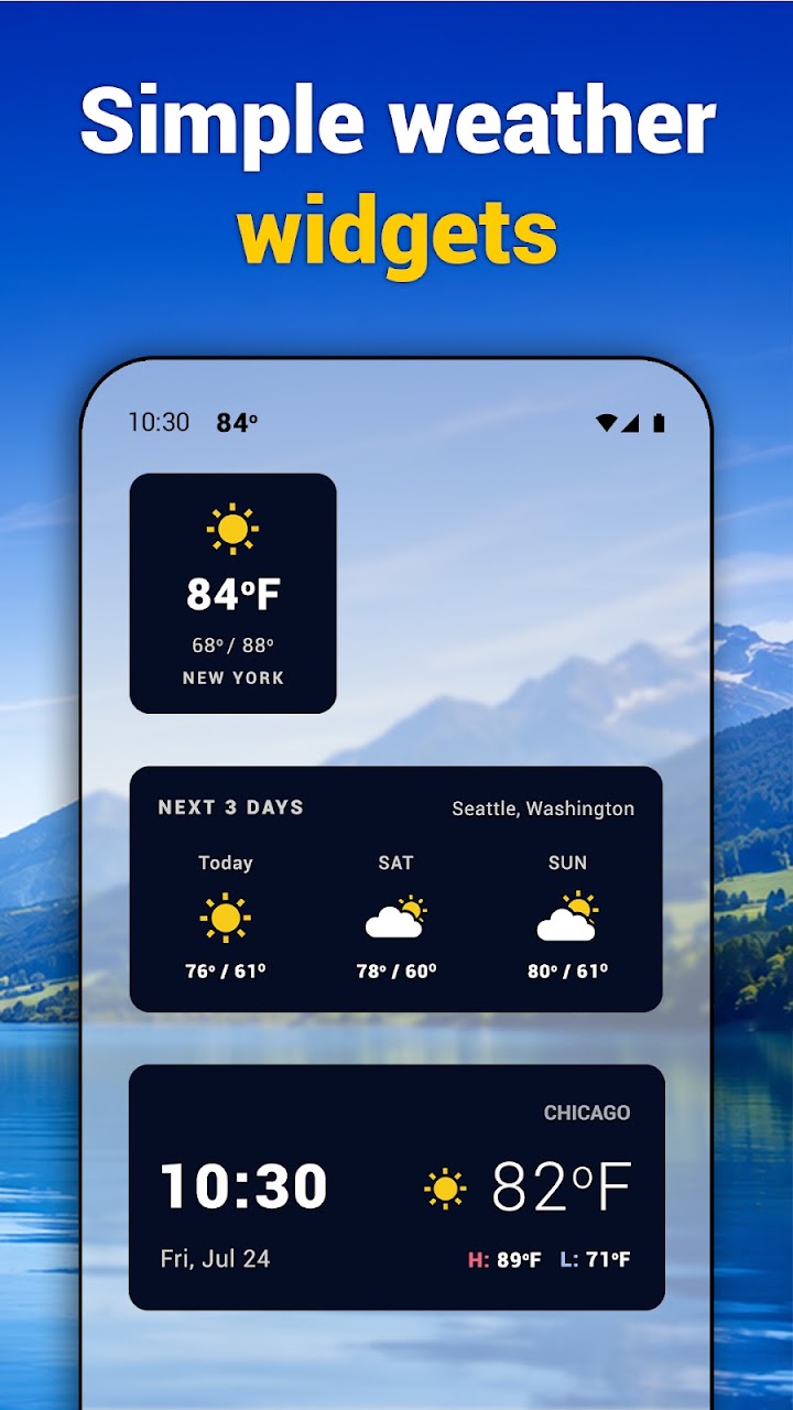 Home screen weather widgets in several sizes