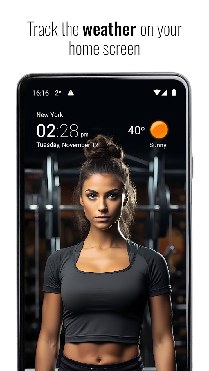 A transparent clock and weather widget on the Android home screen