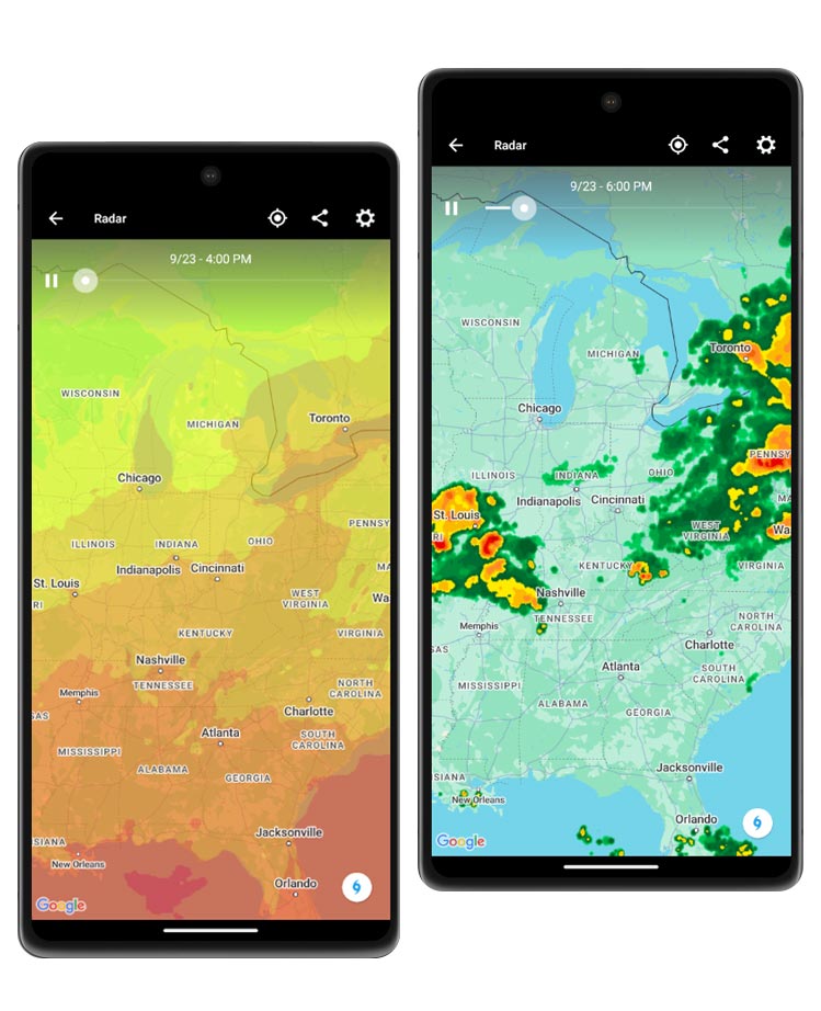 App screenshot: Real-time radar map with rain tracking